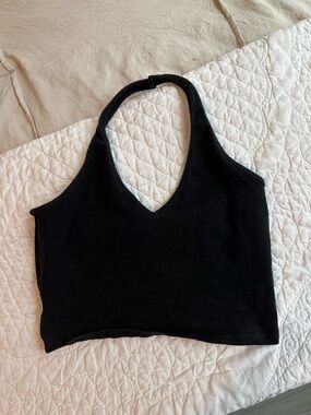 Brandy Melville Black Halter V-Neck Crop Top